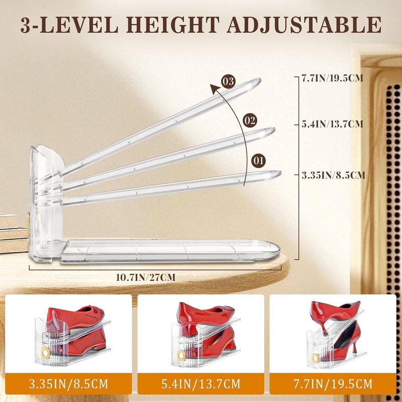 TOOKNIN Shoe Slots Organizer for Closet, 6 Pack Shoe Stacker Organizer, Shoe Storage Space Savers 50%, 3 Levels Adjustable Shoe Racks for Closet Organization - Image 2